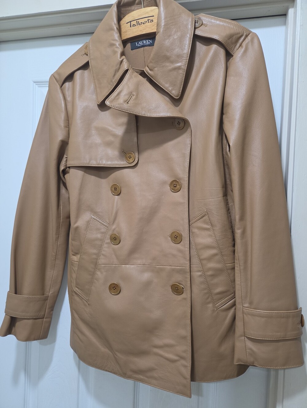 Lauren Ralph Lauren Tan Leather Double-Breasted Trench Coat